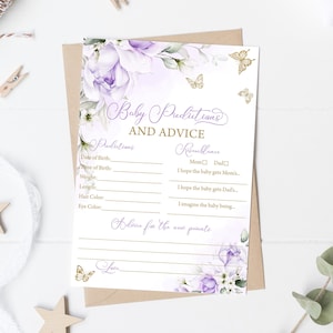 Modèle de prédictions et de conseils de papillon violet modifiable Cartes de prédiction de papillon Conseils pour la prédiction de carte de jeu maman et papa 0164