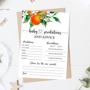 Modèle de prédictions et de conseils orange modifiable Little Cutie Baby Prediction Cards Conseils pour maman et papa Modèle de prédiction de carte de jeu 0147