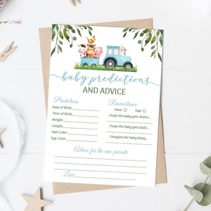 EDITABLE Blue Farm Tractor Predictions and Advice Template Blue Farm Baby Prediction Cards Advice For Mom And Dad Game Card 0226