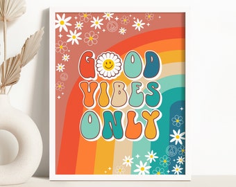 Good Vibes Only Sign 70's Birthday Party Table Decor One Two Groovy Party Hippie Table Decor Rainbow Peace Love Party Birthday 0170