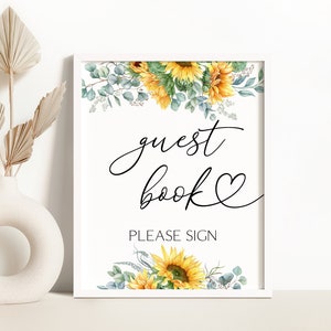 Sunflower Guestbook Sign Watercolor Sunflower Baby Shower Decoration Rustic Sunflower Birthday Table Decor Sunflowers Guest Book Sign 0173