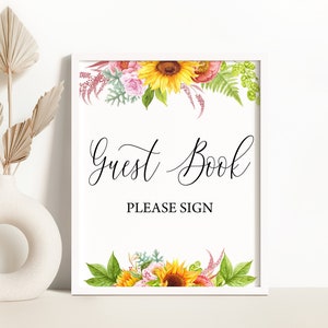 Sunflower Guestbook Sign Watercolor Sunflower Baby Shower Decoration Rustic Sunflower Birthday Table Decor Sunflowers Guest Book Sign 0113