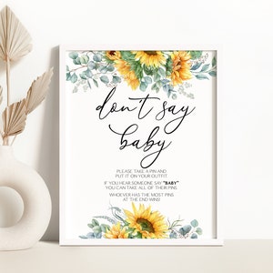 Sunflower Don&#39;t Say Baby Shower Zeichen Rustikale Sonnenblume Baby Shower Dekoration Aquarell Sonnenblume Don&#39;t Say Baby Spiel 0173