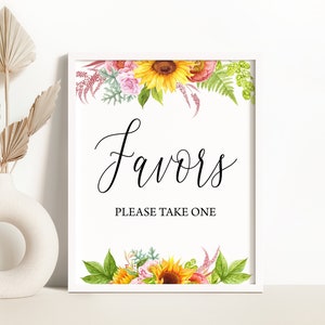 Sunflower Favors Baby Shower Sign Watercolor Sunflower Baby Shower Decoration Rustic Sunflower Table Decor Sign Please Take One Sign  0113