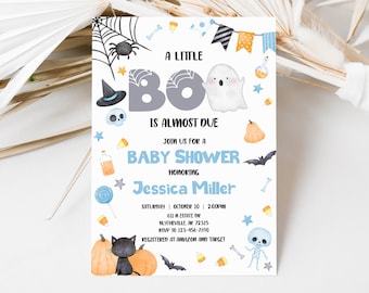 Editable Little Boo Baby Shower Invitation Blue Ghost Baby Shower Invitation Halloween Blue Ghost Baby Shower Boy Ghost Baby Shower 0181