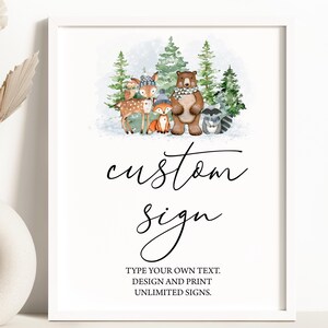 MODIFICABILE Cartello personalizzato per festa di compleanno con animali del bosco invernale Cartello personalizzato per festa di compleanno con animali della foresta invernale Decorazione per feste 0191