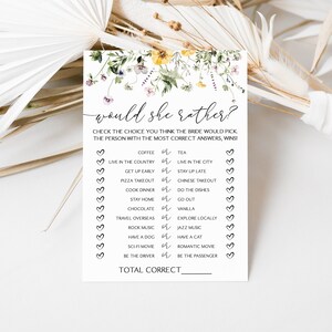 Wildflower Bridal Shower Would She Rather Game Love is in Bloom Bridal Shower Game Spring Wildflower Bridal Shower Game 0201