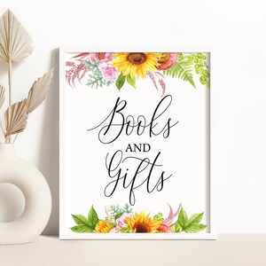 Sunflower Books and Gifts Sign Sunflower Baby Shower Decoration Sunflower Baby Shower Table Decor Baby Shower Books and Gifts Sign 0113