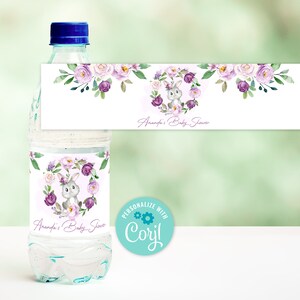 EDITABLE Bunny Bottle Label Purple Bunny Water Labels Printable Girl Bunny Baby Shower Bottle Label Easter Some Bunny Bottle Label 0146