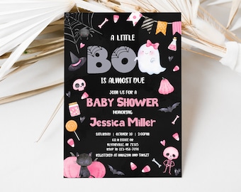 Editable Little Boo Baby Shower Invitation Pink Ghost Baby Shower Invitation Halloween Pink Ghost Baby Shower Girl Ghost Baby Shower 0154