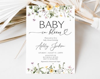 Wildflower Baby Shower Invitation EDITABLE Boho Wildflower Invitation Wildflower Baby in Bloom Invitation Rustic Baby Shower Invitation 0201