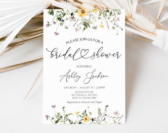 Invito per addio al nubilato a tema fiori selvatici, design floreale modificabile (download digitale)