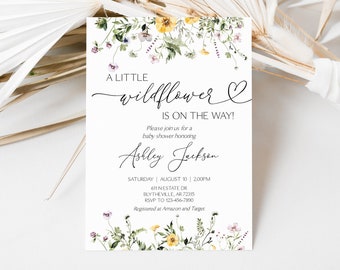 Wildflower Baby Shower Invitation EDITABLE Boho Wildflower Invitation Wildflower Baby in Bloom Invitation Rustic Baby Shower Invitation 0201