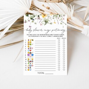 Rustic Wildflower Emoji Pictionary Baby Shower Game Wildflower Emoji Baby Shower Game Boho Rustic Wildflower Baby Shower Emoji Game 0201