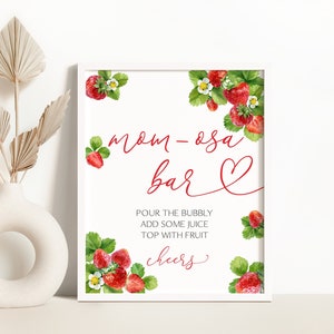 Fragola Baby Shower Mom-osa Bar Sign Fragola Bacca Dolce Baby Shower Decorazione Fragola Mimosa Bar Sign Berry Momosa Bar Sign 0172