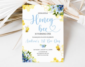 Editable Bee Birthday Invitation Bumble Bee Birthday Party First Bee-Day Honey Bee Birthday Invite Bee Invitation Sweet to Bee One 0148