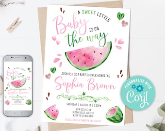 Editable Watermelon Baby Shower Invitation, A Sweet Little Baby Is On The Way Pink Watermelon Baby Shower Invite, Watermelon Invitation 0118