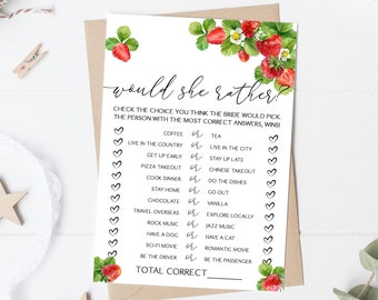 Strawberry Bridal Shower Would She Rather Game Strawberry Bridal Shower Game Summer Berry Bridal Shower Game 0172