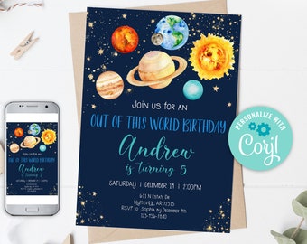 Invitation d'anniversaire modifiable dans l'espace Invitation d'anniversaire hors de ce monde Invitation d'anniversaire galaxie lune planètes fête de l'espace 0142