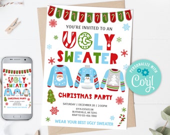 EDITABLE Ugly Sweater Invitation, Ugly Sweater Christmas Party Invitation, Christmas Ugly Sweater Invite, Ugly Sweater Birthday Invite 0136