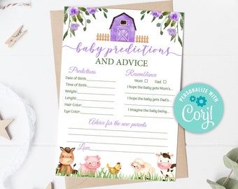 Carte de prédiction pour un bébé à la ferme, conseils pour les parents (modèle modifiable)