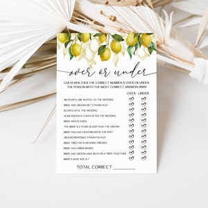Lemon Bridal Shower Over Or Under Game Citrus Bridal Shower Game Main Squeeze Bridal Shower Game 0199