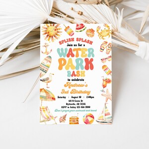 Tropical Water Park Birthday Invitation, Editable Splish Splash Party (Digital)