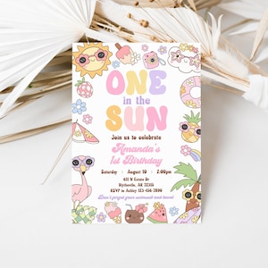 Groovy One In The Sun 1st Birthday Invitation (Editable)