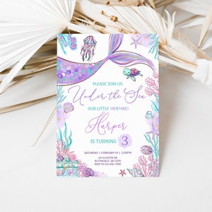 Editable Mermaid Birthday Invitation Mermaid Under The Sea Birthday Party Little Mermaid Invitation Whimsical Mermaid Birthday Party 0203