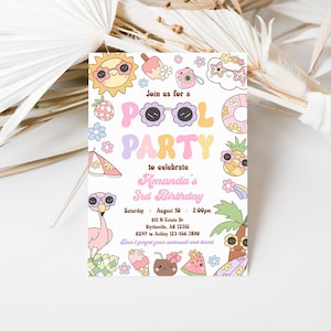 Groovy Pool Party Invitation, Tropical Summer (Editable)