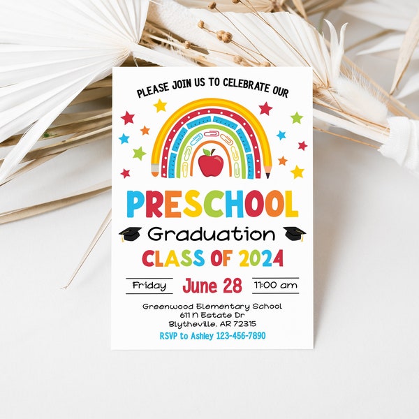 Preschool Graduation Invitation Editable Graduation Ceremony Invitation Preschool Class Graduation Announcement School Grad Template 0206