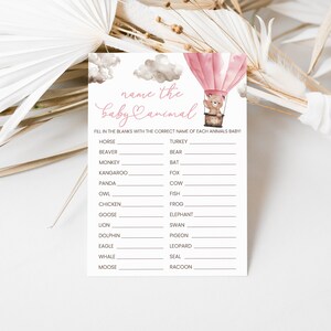 Bear Hot Air Balloon Name The Baby Animal Baby Shower Game Girl Bear Baby Shower Game Pink Bear Baby Shower Game 0223