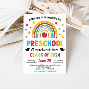 Preschool Graduation Invitation Editable Graduation Ceremony Invitation Preschool Class Graduation Announcement School Grad Template 0206 image 1