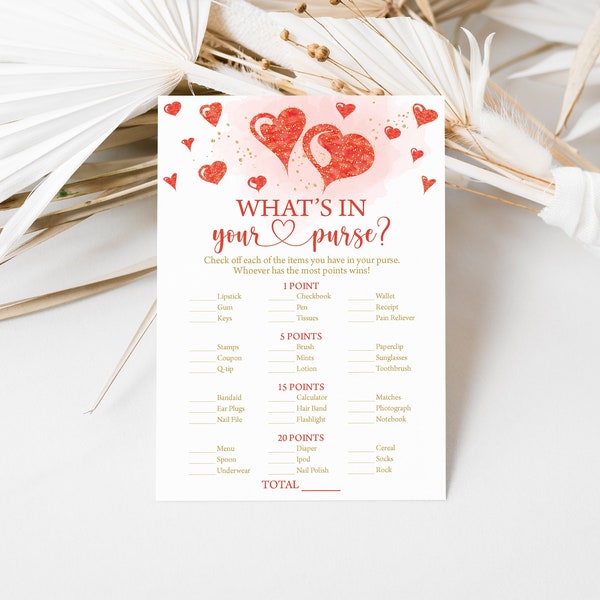 Valentine What's In Your Purse Baby Shower Game A Little Sweetheart Baby Shower Game Red Gold Hearts Baby Shower Game 0194