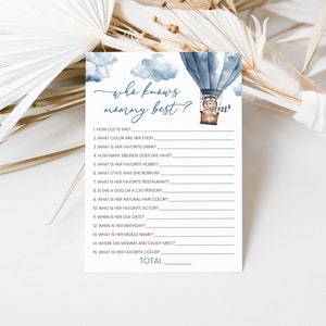 Orso mongolfiera che conosce la mamma Miglior gioco per baby shower Boy Bear Gioco per baby shower Blue Bear Gioco per baby shower 0222