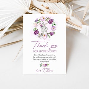 Editable Bunny Thank You Card Some Bunny Thank You Note Spring Floral Bunny Birthday Thank You Card Purple Bunny Thank You Card 0146