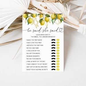 Lemon He Said She Said Bridal Shower Game Citrus Bridal Shower Game Main Squeeze Bridal Shower Game Lemon Bride Or Groom Game 0199