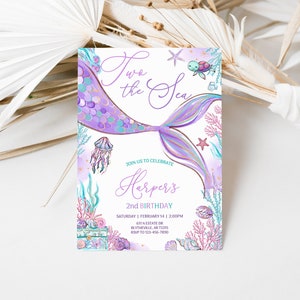 Editable Mermaid Birthday Invitation Mermaid TWO the Sea Birthday Party Little Mermaid Invitation Whimsical Mermaid Birthday Party 0203