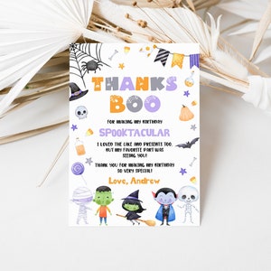 Bewerkbare Halloween dank u kaart paarse Halloween kostuum partij dank u kaart Spooktaculaire Halloween dank u kaart 0180