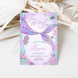 Editable Mermaid Birthday Invitation Mermaid TWO the Sea Birthday Party Little Mermaid Invitation Whimsical Mermaid Birthday Party 0202