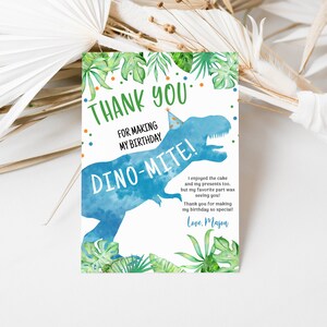 Tarjeta de agradecimiento de dinosaurio acuarela EDITABLE Tarjeta de agradecimiento de cumpleaños de dinosaurio azul Tarjeta de agradecimiento de Safari Gracias Tarjeta de agradecimiento de dinosaurio T-Rex Gracias 0236