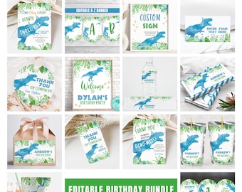 Editable Dinosaur Birthday Party Bundle