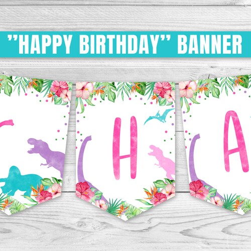Dinosaur Girl Banner EDITABLE Dinosaur Birthday Party - Etsy