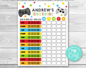 Video Game Homeschool Schedule, Kids Daily Routine (Editable Digital Download)