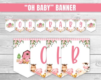 Oh Baby Banner, Farm Animals Baby Shower Banner, Pink Farm Baby Shower Decoration, Farm Animal Garland, Pink Farm Shower Banner 0106