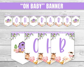 Oh Baby Banner Purple Farm Animals Baby Shower Banner Purple Farm Baby Shower Decoration Farm Animal Garland Lilac Farm Shower Banner 0106