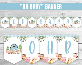 Oh Baby Banner, Farm Animals Baby Shower Banner, Blue Farm Baby Shower Decoration, Farm Animal Garland, Blue Farm Shower Banner 0106
