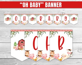 Oh Baby Banner, Farm Animals Baby Shower Banner, Red Farm Baby Shower Decoration, Farm Animal Garland, Red Farm Shower Banner 0106