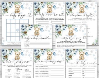 Winter Bear Baby Shower Game Package, 8 Printable Winter Baby Shower Games Party Pack, Boy Bear Baby Shower Games Bundle 0185