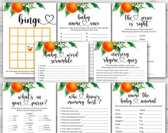 Orange Baby Shower Games Bundle, 8 Printable Games (Digital Download)